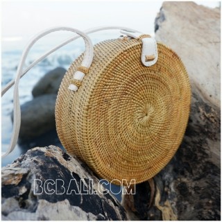 circle disc handbags rattan design full handmade limited edition leather handle